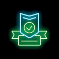 Neon shield showing validated check mark with banner for text vector