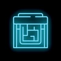 Neon blue cartridge for game console showing labyrinth on black background vector