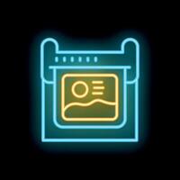 Neon sign showing a printer printing a photo on a black background vector