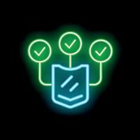 Neon cyber security icon showing shield and check marks vector