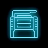 Blue neon icon of a portable radio cassette player on black background vector