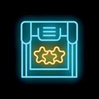 Neon icon of a retro game cartridge displaying two stars, representing a high score or achievement vector