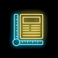 Neon style icon measuring document with ruler on black background vector