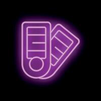 Neon sign of car key with remote control glowing on black background vector