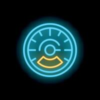 Neon sign representing speedometer showing increasing speed on black background vector
