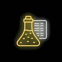 Neon icon of erlenmeyer flask conducting scientific experiment with data analysis vector