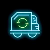 Neon style icon of garbage truck with recycle sign representing waste recycling vector