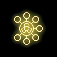 Neon yellow virus connecting with circles on black background vector