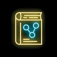 Neon icon of book showing molecular structure for chemistry studies vector