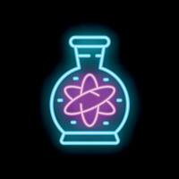 Neon sign representing an erlenmeyer flask containing an atom symbolising science vector