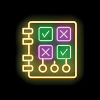 Neon notebook with checkmarks representing a to do list or quiz vector
