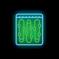 Neon green sound mixer console icon glowing on dark background vector