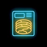 Neon sign depicting a stack of pancakes inside a toaster oven vector