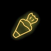 Neon icon of bitten ice cream cone on black background vector