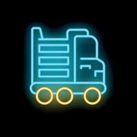 Neon style icon of a lorry glowing on dark background vector