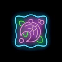 Bright neon sign showing a piece of salmon sashimi with wasabi and garnish vector