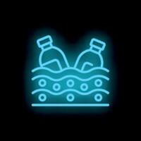 Neon style icon of plastic bottles floating in ocean water pollution vector
