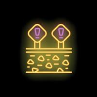 Neon sign showing rockslide zone warning in dark background vector