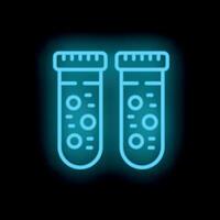Neon laboratory glassware showing molecules under microscope vector
