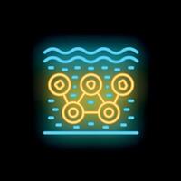 Neon style icon of offshore platform extracting minerals from seabed vector