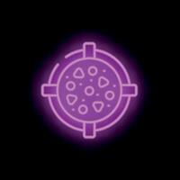 Neon sign of pizza in a circle on black background vector