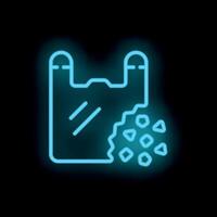 Neon icon of plastic bag decomposing showing microplastics vector