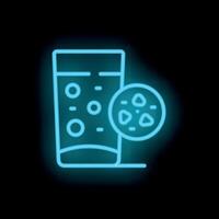 Neon icon of glass with effervescent tablets dissolving in blue light vector