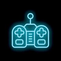 Blue neon remote control glowing on black background vector