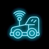 Neon self driving autonomous vehicle using wireless network icon vector