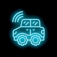 Neon icon of autonomous self driving smart car connected to wireless network vector
