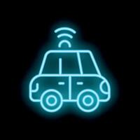 Neon icon of a smart car sending data through wifi signal vector