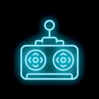 Blue neon icon of a remote control glowing on a black background vector