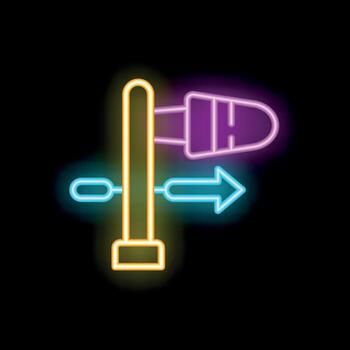 neón firmar demostración viento dirección con un puntero y un flecha en un negro antecedentes vector