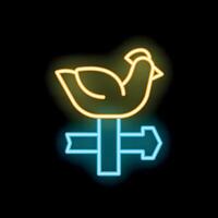Neon sign representing a chicken on a signpost showing direction with an arrow vector