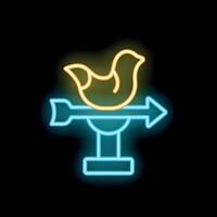 Neon sign representing a weathervane with a bird showing the wind direction vector