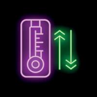 Neon thermometer showing increasing and decreasing temperature with up and down arrows vector
