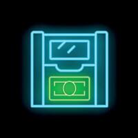 Glowing neon line atm and money icon isolated on black background. illustration vector