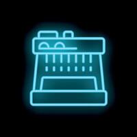 Neon sign showing electronic keyboard synthesizer on black background vector