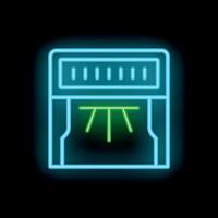 Glowing neon icon of a retro game cartridge with a bright green light coming from the center vector