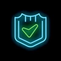 Neon shield showing green check mark symbolising security vector