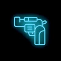 Neon icon of revolver with silencer glowing on dark background vector