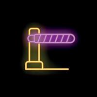 Neon style icon of a security barrier gate glowing on a black background vector