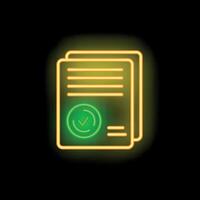 Neon icon of documents being approved with green check mark vector