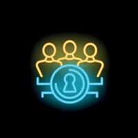 Neon icon of people network sharing data with keyhole symbolising security vector