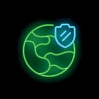 Neon icon of shield protecting earth for global security concept vector