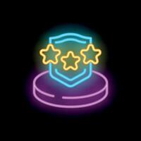 Neon icon representing reputation management with shield and stars vector