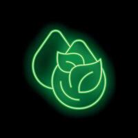 Green neon sign showing two avocados with leaves on black background vector