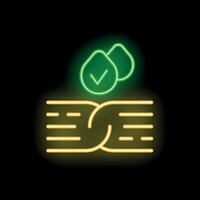 Neon icon representing water absorption with check mark for quality assurance vector