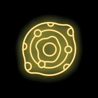 Glowing neon icon of an atom with electrons orbiting nucleus vector