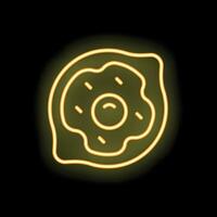 Bright yellow neon sign of a donut is glowing on a black background vector